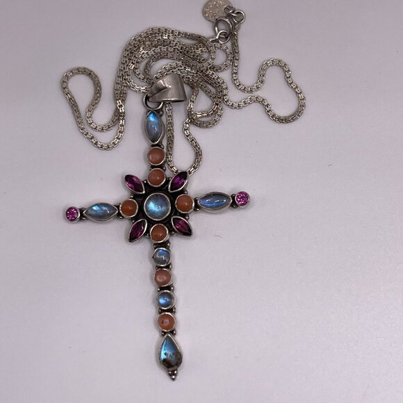 Nicky Butler NB 925 Sterling Silver Amethyst Gemstone Cross Pendant Necklace - Picture 1 of 7